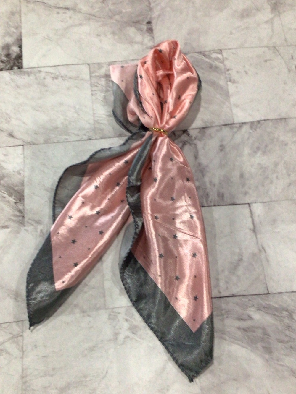 Elegant Pink and Gray Star-Print Satin Scarf - Women's Accessory
